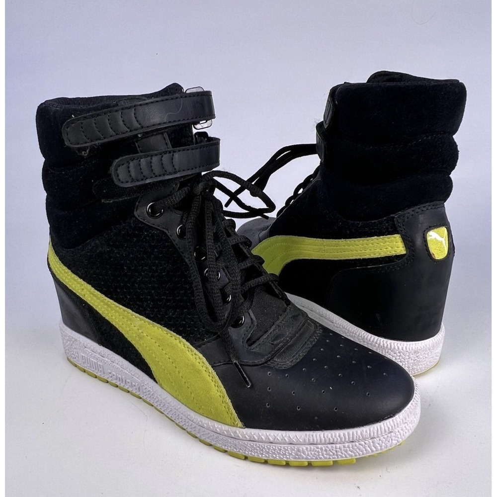 Puma Contact Sky High Top Hidden Wedge Sneakers Neon Yellow 355427-09 Womens 8